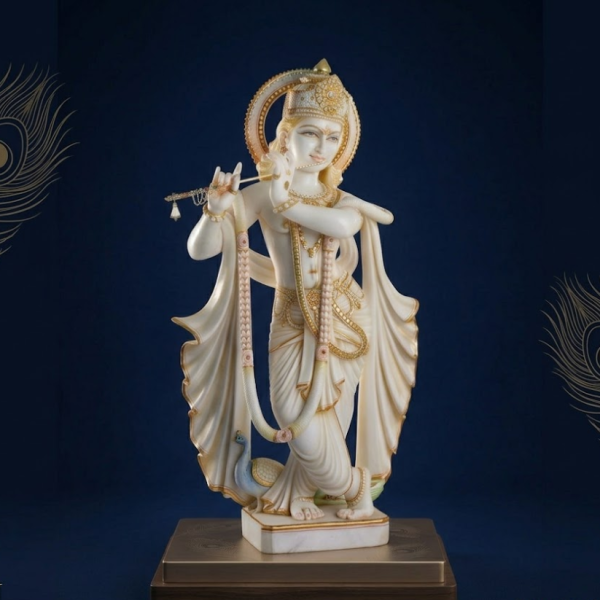 Lord Krishna White Marble Statue