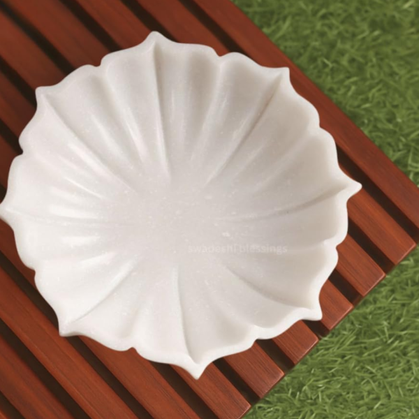SWADESHI BLESSINGS Handcrafted Marble Lotus Urli Bowl for Home Decor