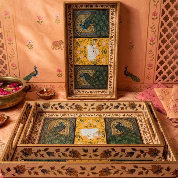 Traditional Pichwai Art MDF Wooden Serving Trays