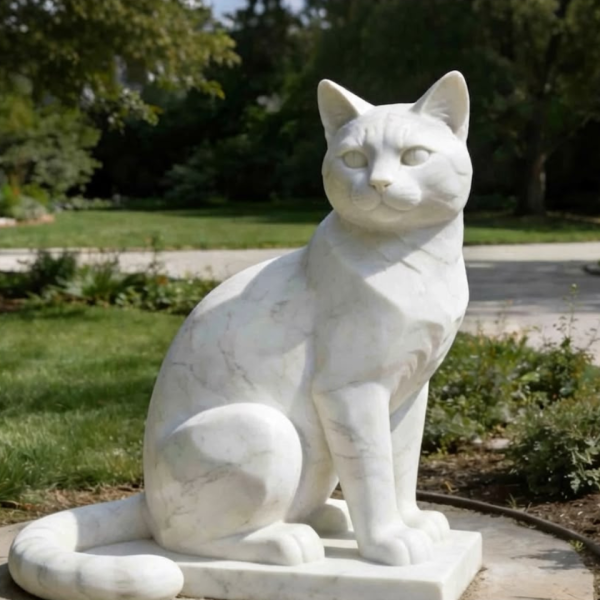 Marble cat statue sculpture