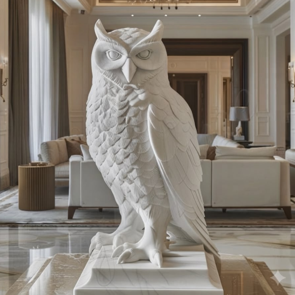 Marble owl statue sculpture