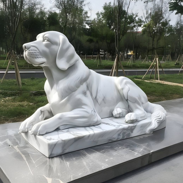 Marble dog statue sculpture